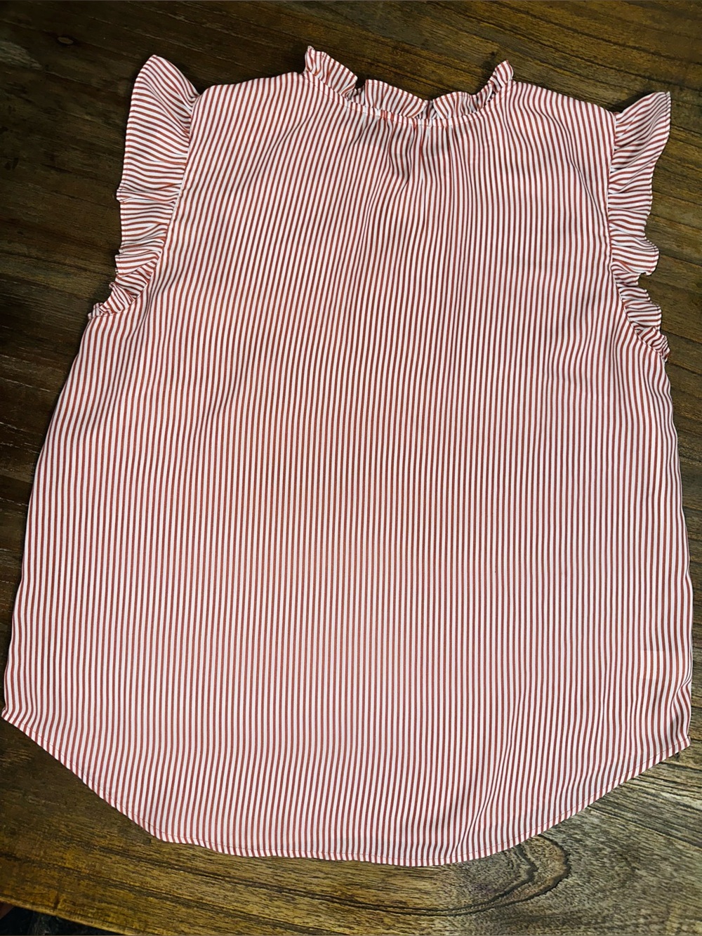LOFT Red & White Striped Ruffle Shoulder Shell - Picture 2 of 5